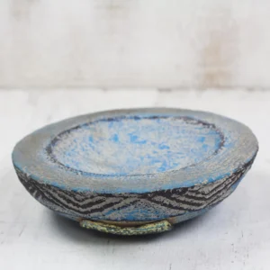 Ceramic catchall, 'Blue Ewe Agbah' Ceramic catchall, 'Blue Ewe Agbah'
